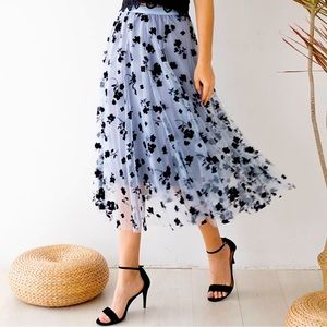 NWOT CHICWISH 3D Double-Layered Mesh Midi Skirt | Sz S | Dusty Blue